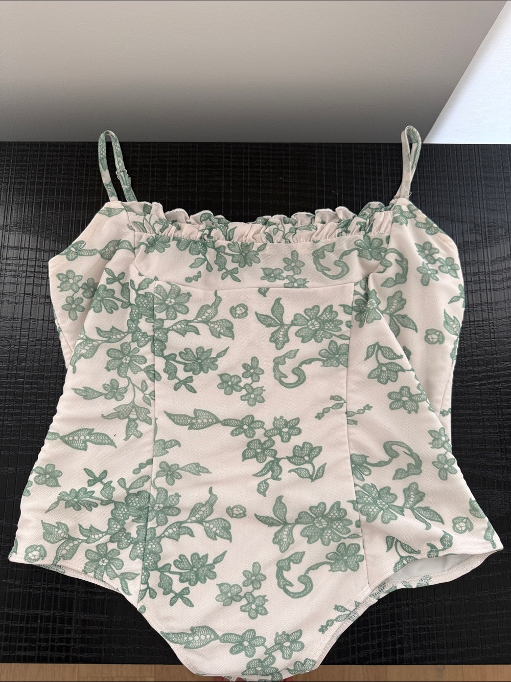 Princess Polly Green Floral Ruffle-Trim Bodysuit